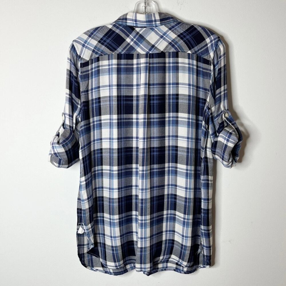 Gap Maternity Womens 1/2 Button Pullover Shirt XS Blue Plaid Lightweight Flannel - Picture 5 of 9